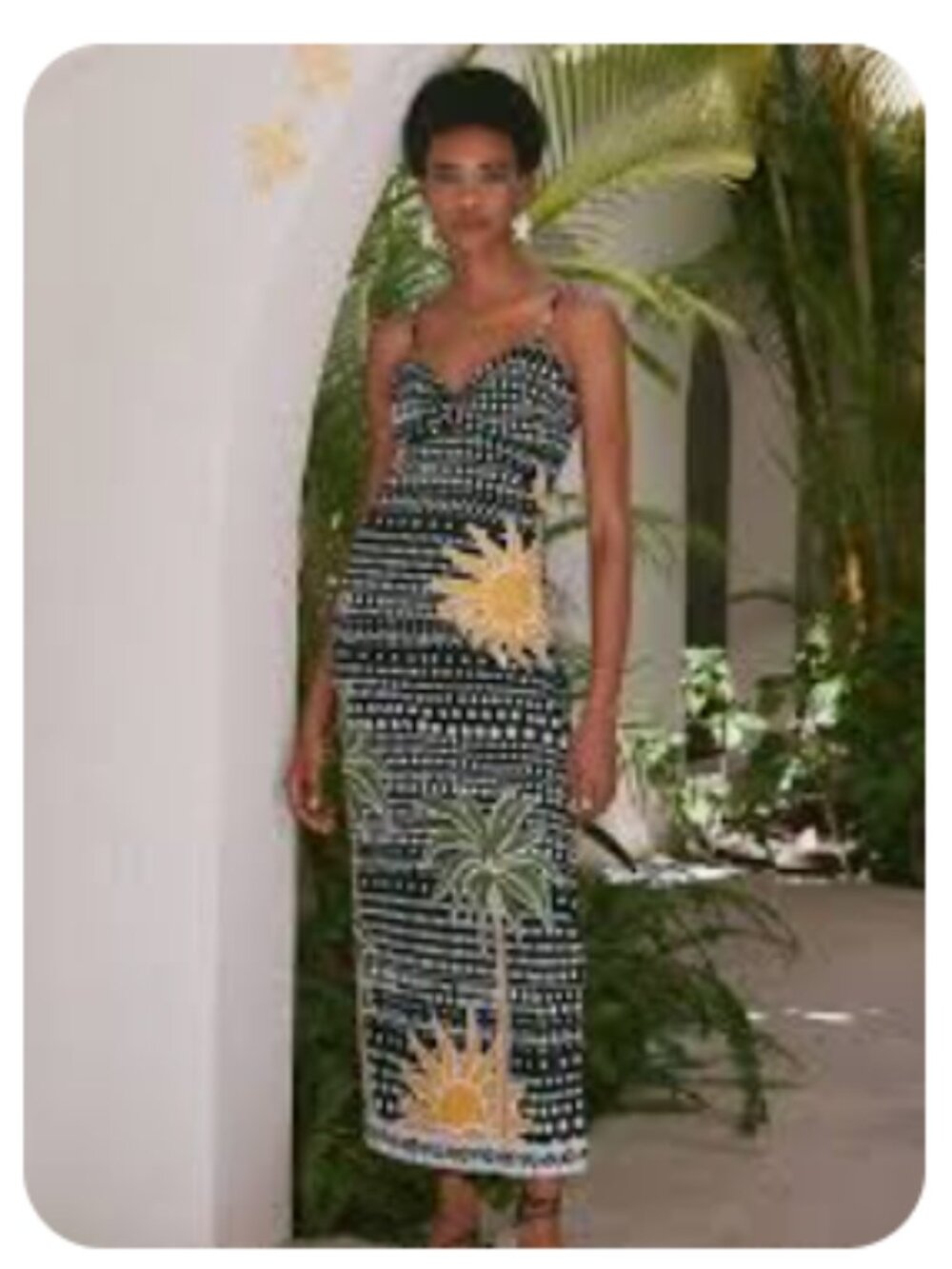 LOFT Beach Black Tropical Print Midi Dress Size 6